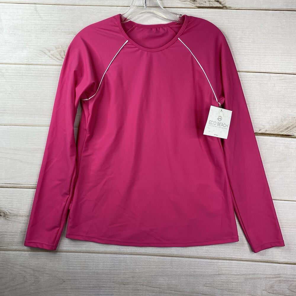 Eco Beach Rash Guard Top Womens S Hot Pink Long Sleeve UV/Sun Protection NWT